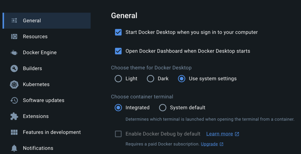 Docker General Settings